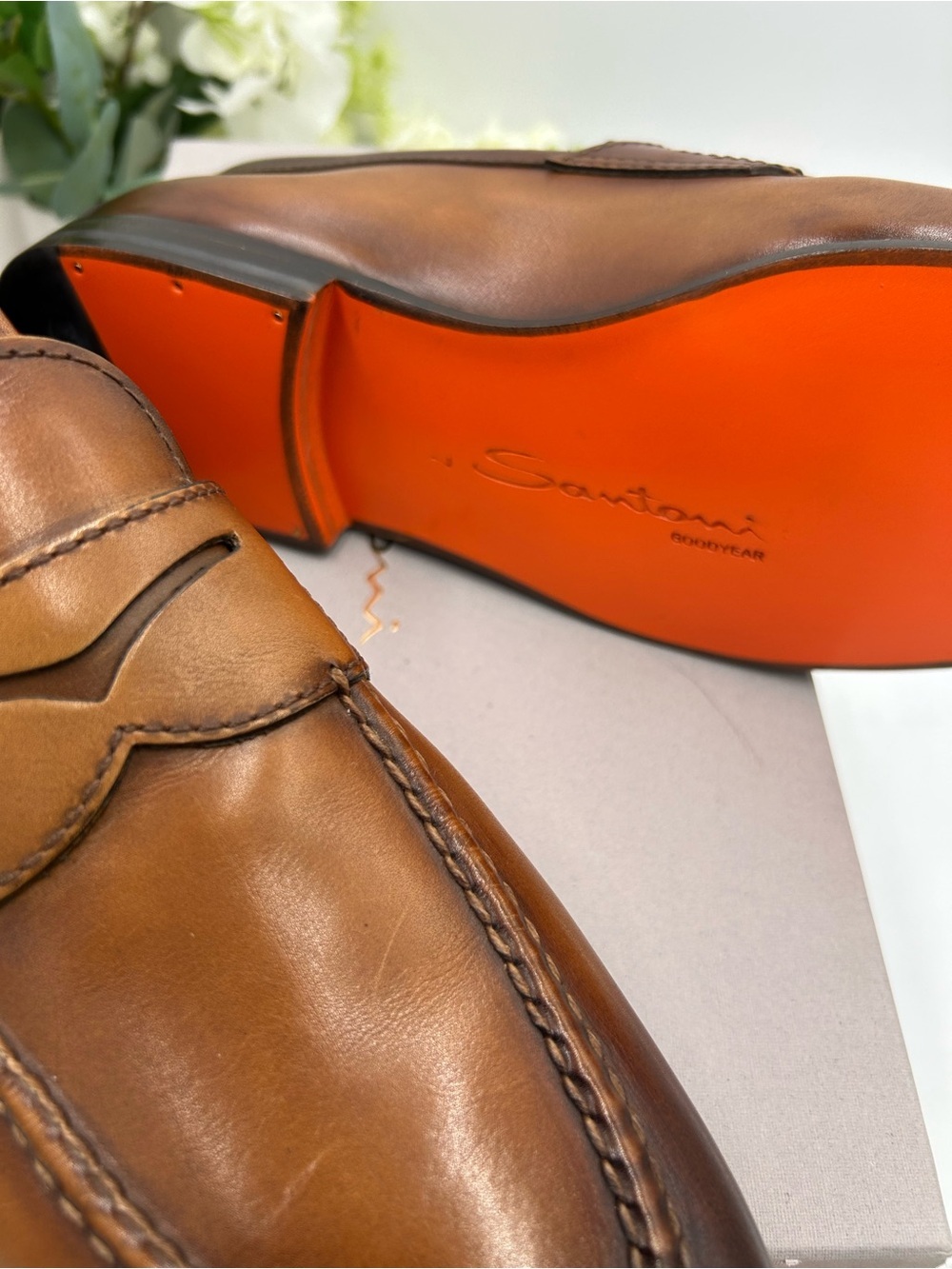 Men's Santoni Carlo soft furnished Leather penny loafers size 8 US made in Italy - Picture 10 of 12